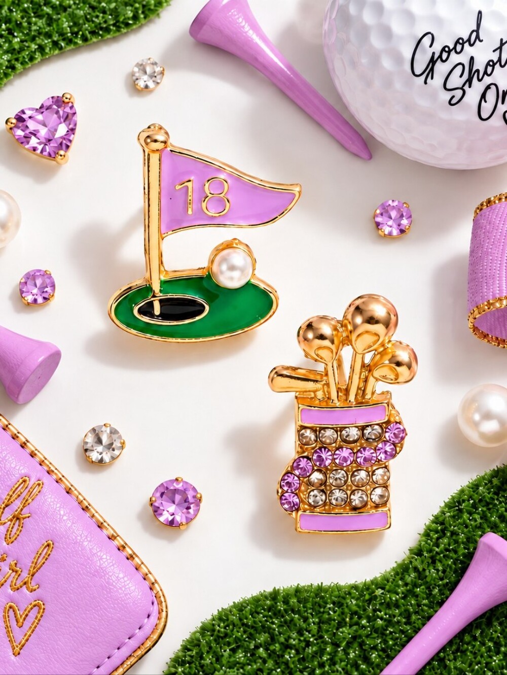 BETSEY JOHNSON LAVENDER GOLF CLUBS HOLE STUD EARRINGS